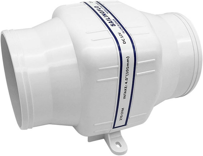 SAILINGFLO 4" in-line Marine Bilge Air Blower 12V 270CFM Centrifugal Bilge Fan - Image 1